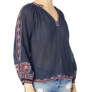 Roller Rabbit Embroidered Blouse 100% Cotton Long Sleeve Blue XS